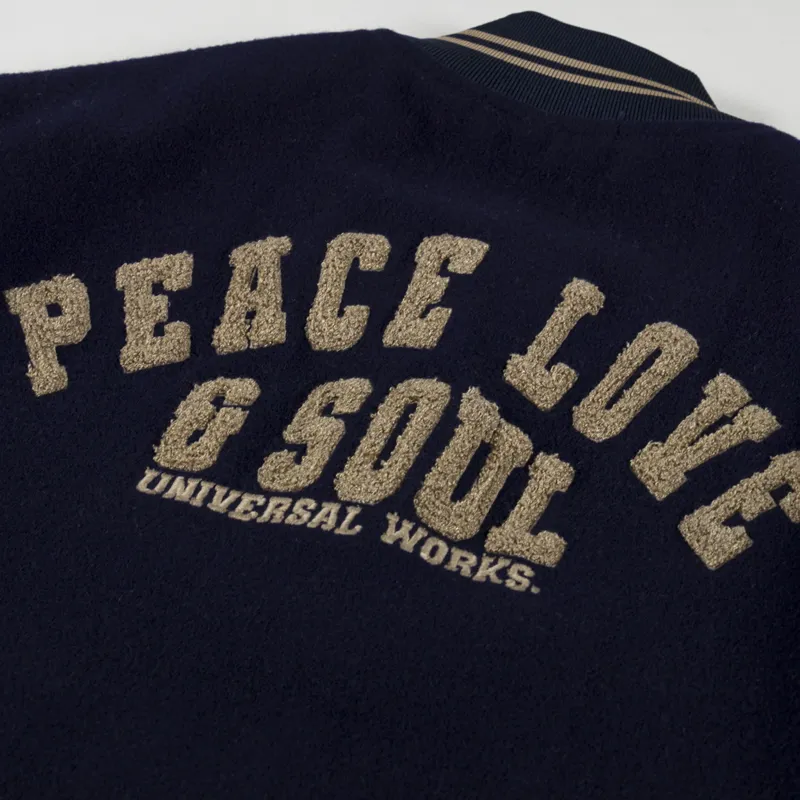 Universal Works Embroidered Newark Bomber Navy Sand Mowbray-4