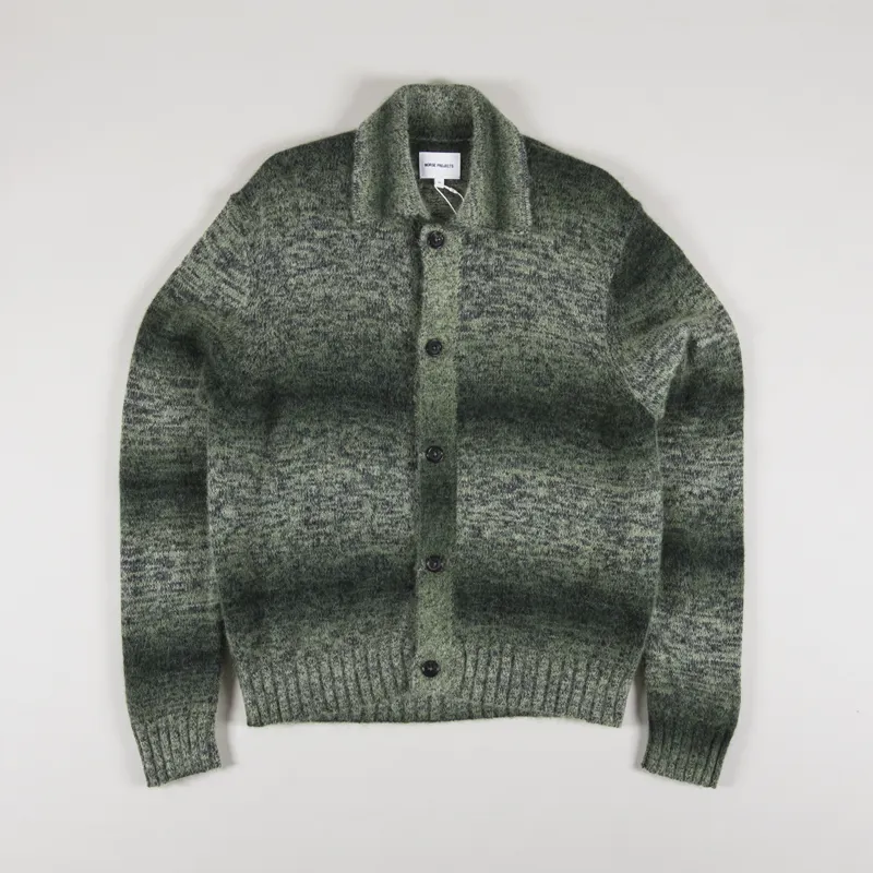 Norse Projects Mens Erik Space Dye Knit CardiganJacket Army Green