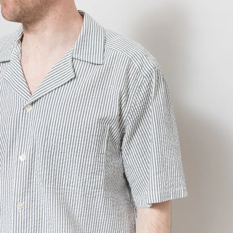 Foret Peer Seersucker Shirt Light Blue Stripe-7