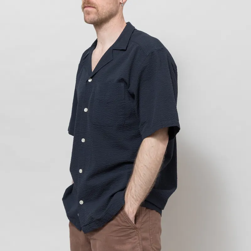 Foret Peer Seersucker Shirt Navy-1