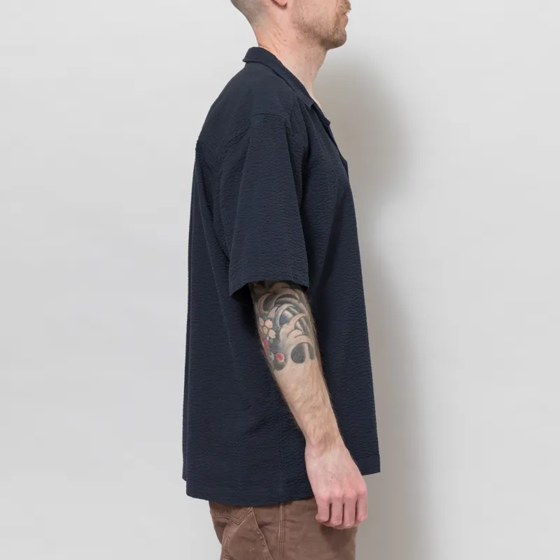 Foret Peer Seersucker Shirt Navy-4