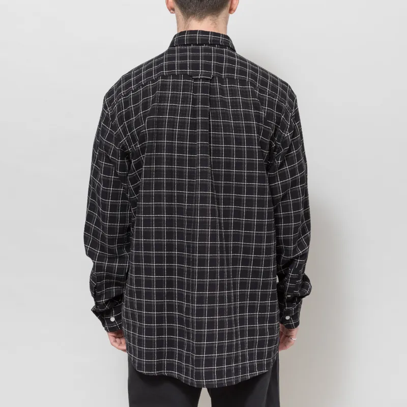 Foret Scout Loose Weave Check Shirt Black-2