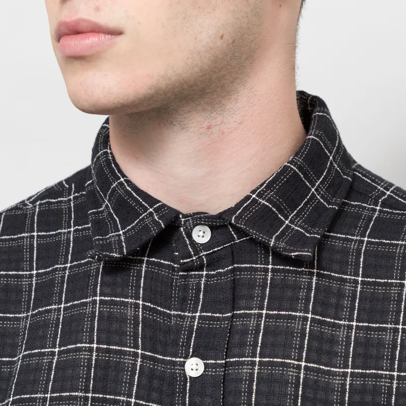 Foret Scout Loose Weave Check Shirt Black-3