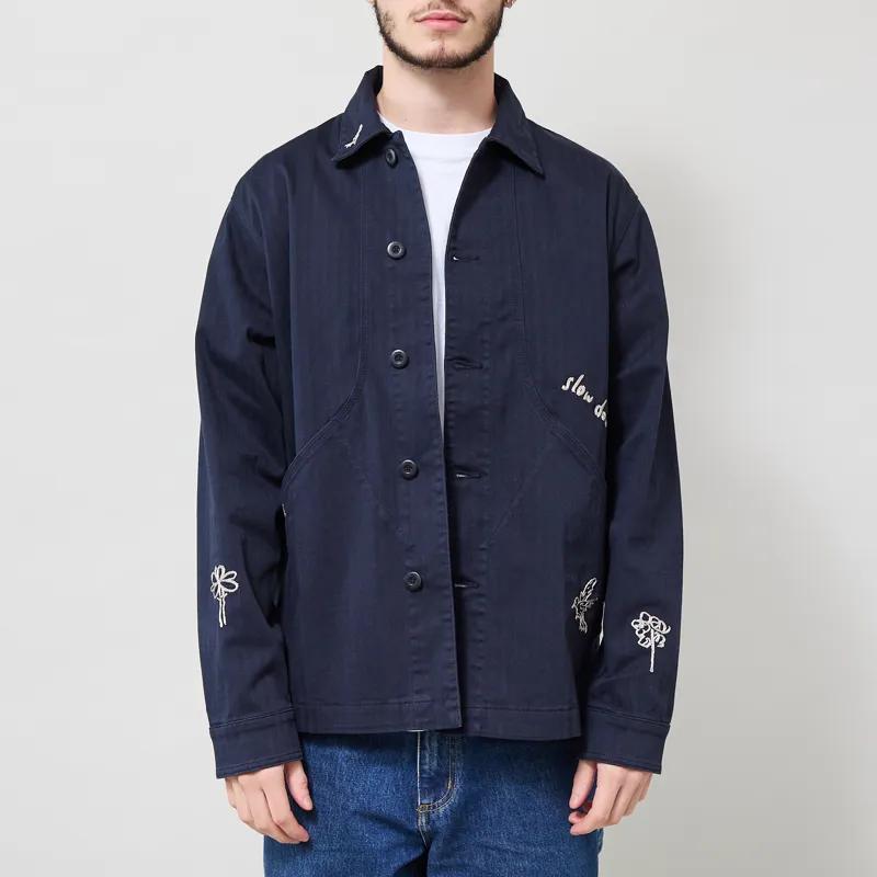 Foret Berry Herringbone Embroidery Overshirt Navy