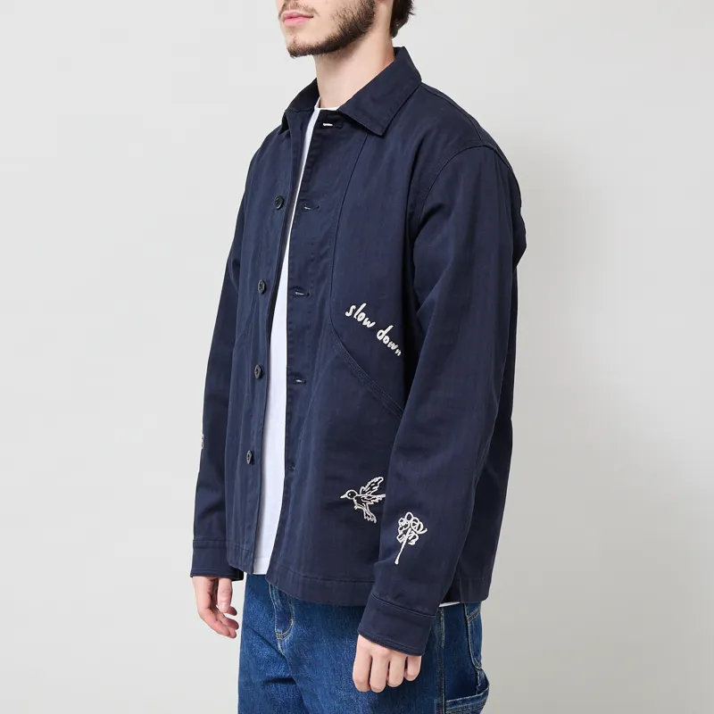 Foret Berry Herringbone Embroidery Overshirt Navy-1