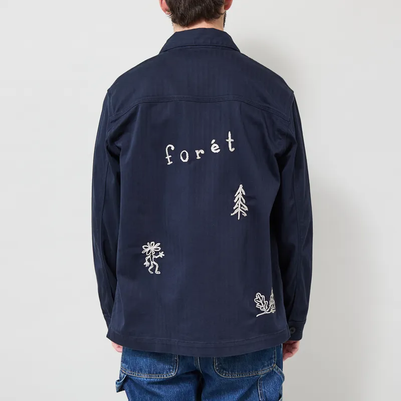 Foret Berry Herringbone Embroidery Overshirt Navy-2