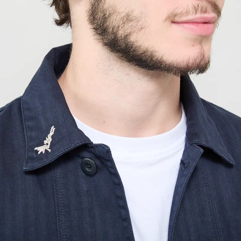 Foret Berry Herringbone Embroidery Overshirt Navy-3