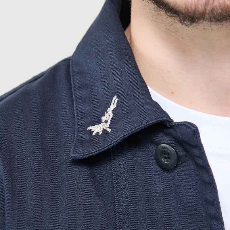 Foret Berry Herringbone Embroidery Overshirt Navy-4