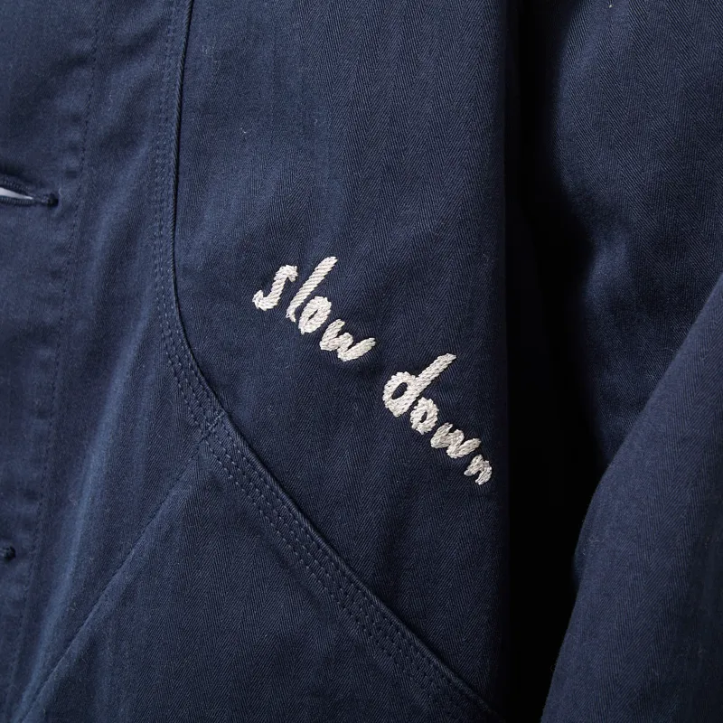 Foret Berry Herringbone Embroidery Overshirt Navy-5