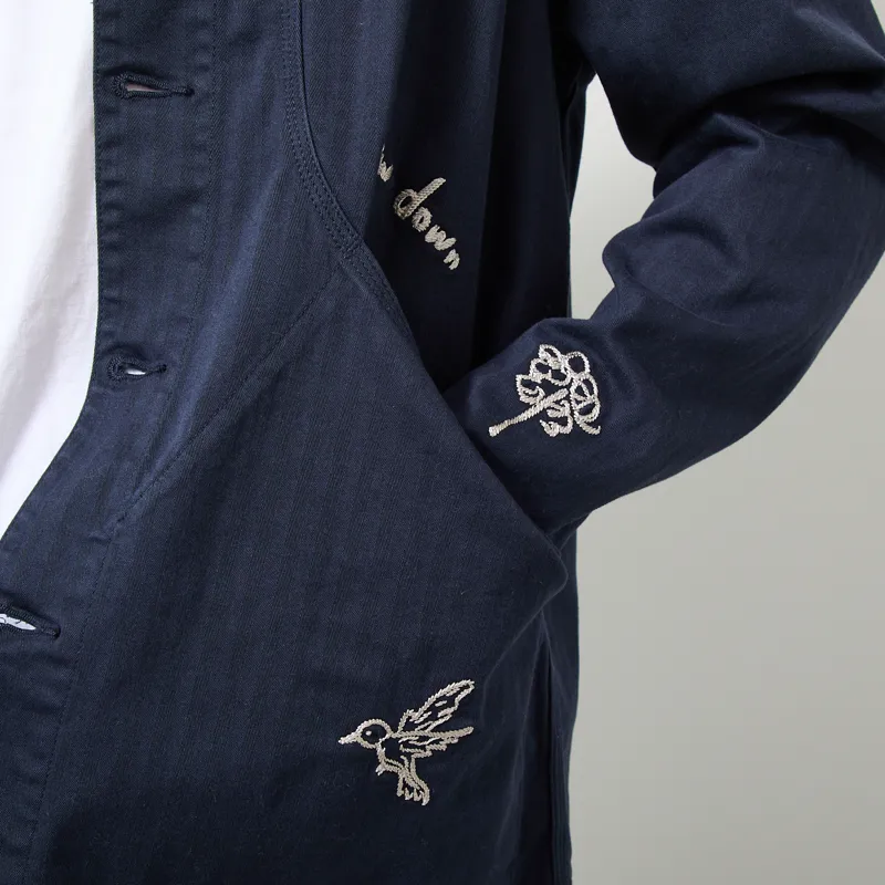 Foret Berry Herringbone Embroidery Overshirt Navy-6