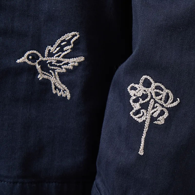 Foret Berry Herringbone Embroidery Overshirt Navy-7