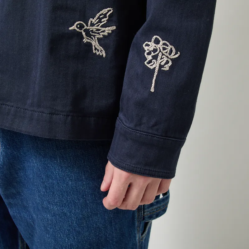 Foret Berry Herringbone Embroidery Overshirt Navy-8