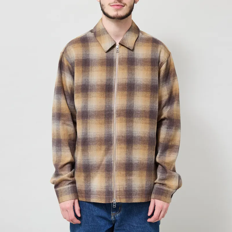 Foret Raven Wool Zip Overshirt Fallow Check