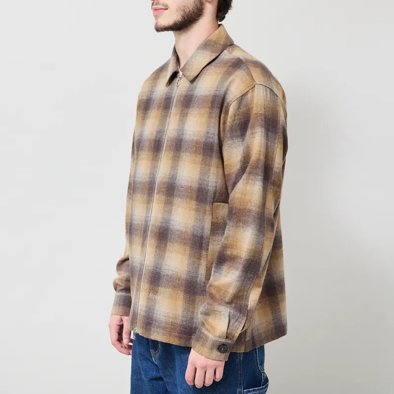 Foret Raven Wool Zip Overshirt Fallow Check-1