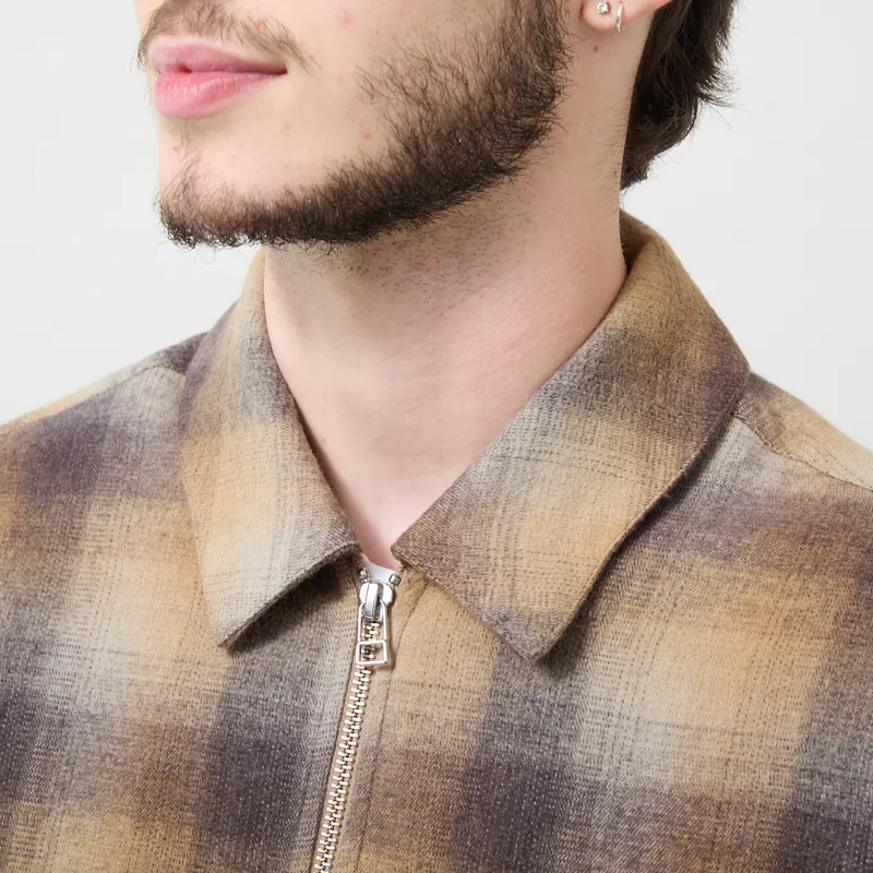 Foret Raven Wool Zip Overshirt Fallow Check-3