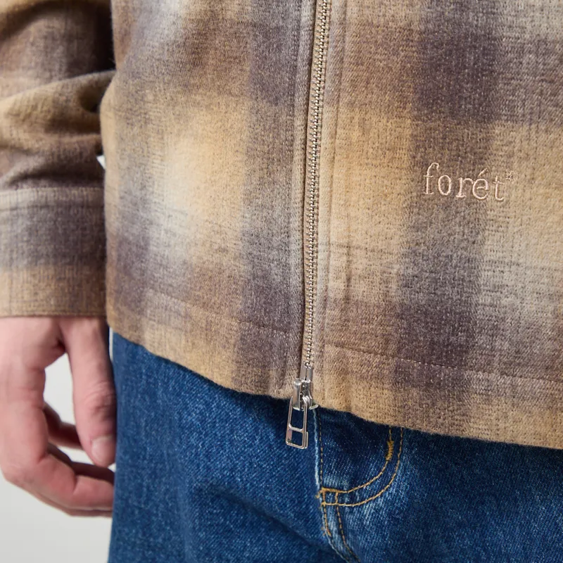 Foret Raven Wool Zip Overshirt Fallow Check-6
