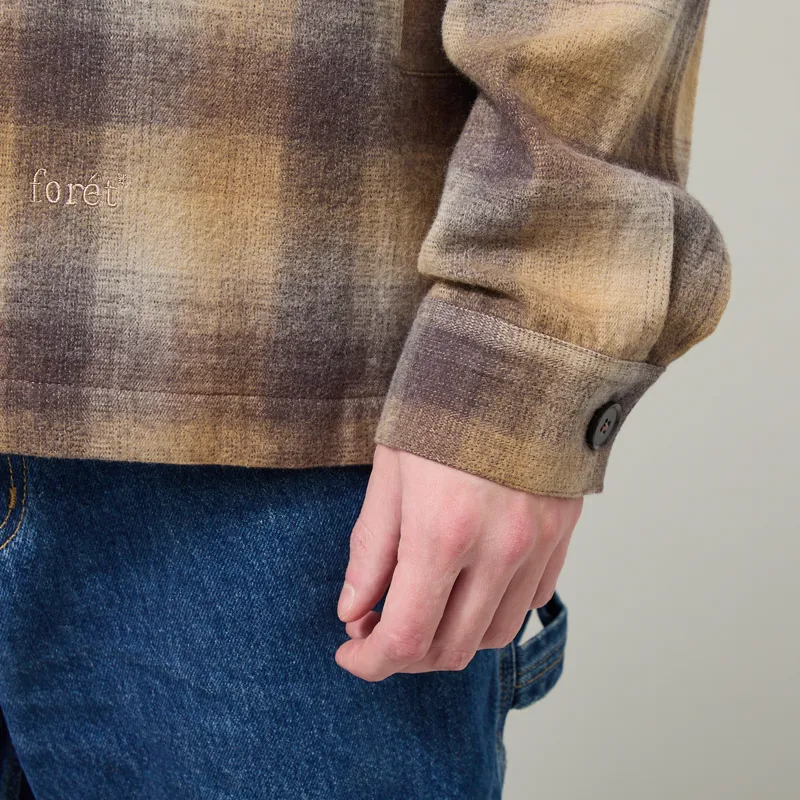 Foret Raven Wool Zip Overshirt Fallow Check-7