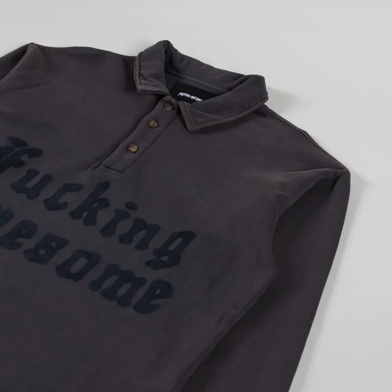 Fucking Awesome Mens Blackletter LS Rugby Shirt Dark Grey