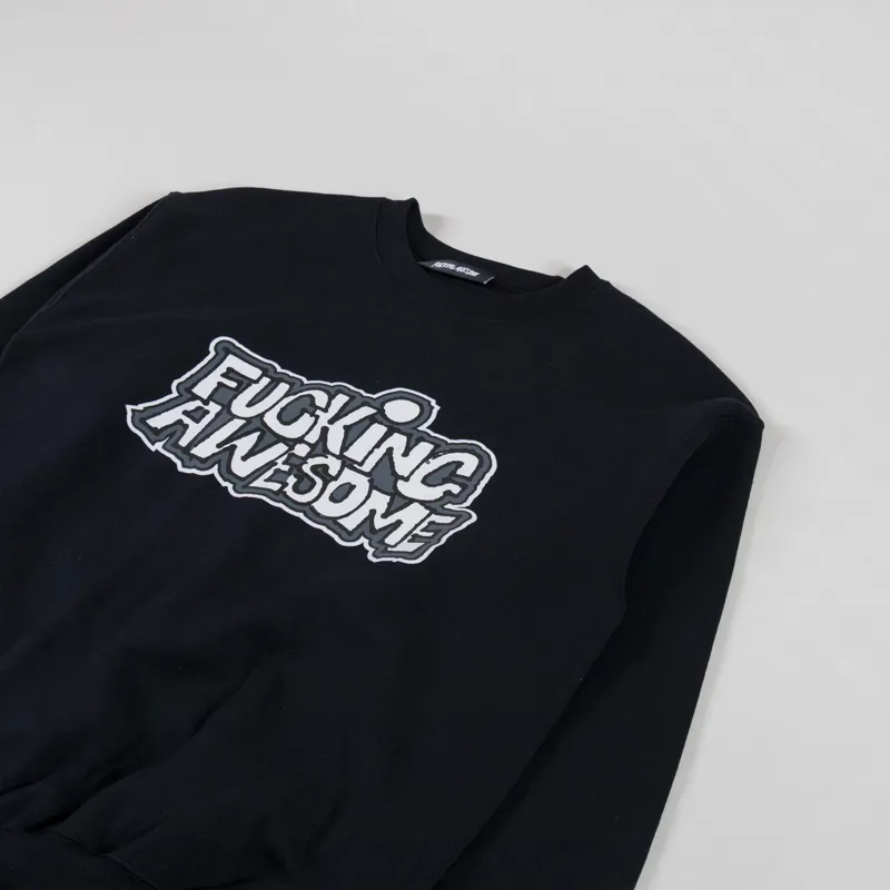 Fucking Awesome Mens Graphic PBS Logo Crewneck Sweatshirt Black