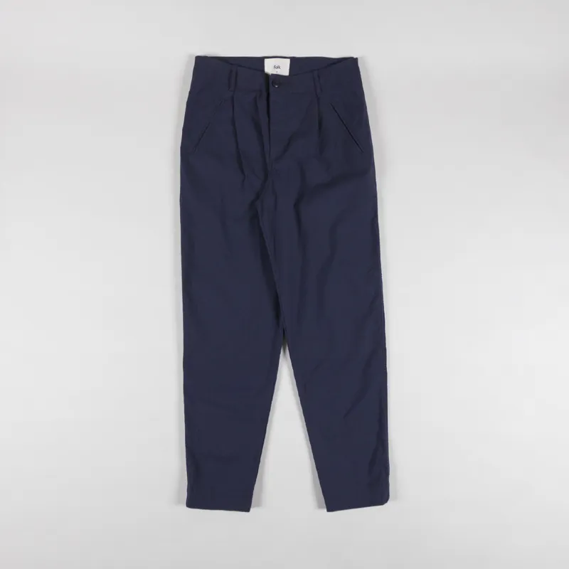 Folk Assembly Pant Navy Seersucker-1