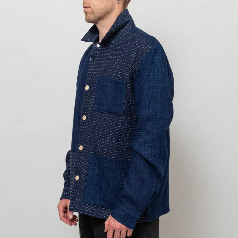 Folk Assembly Jacket Indigo Waffle Patchwork-1