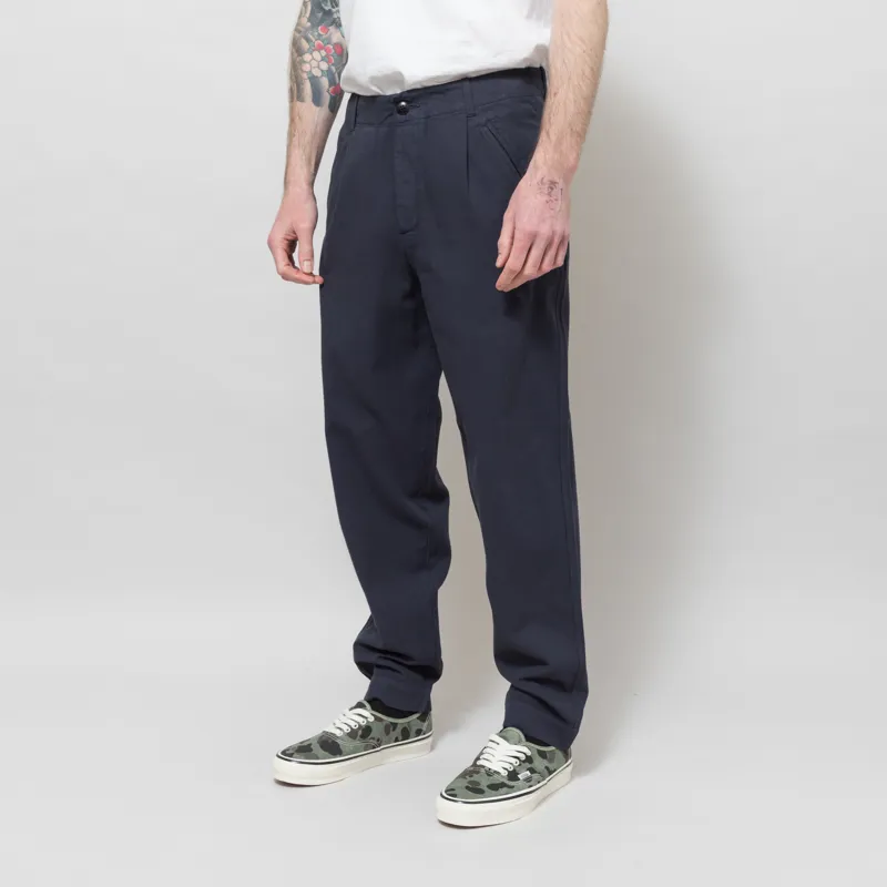 Folk Assembly Pant Navy Herringbone-1