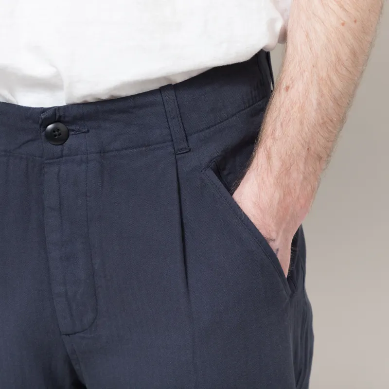 Folk Assembly Pant Navy Herringbone-6