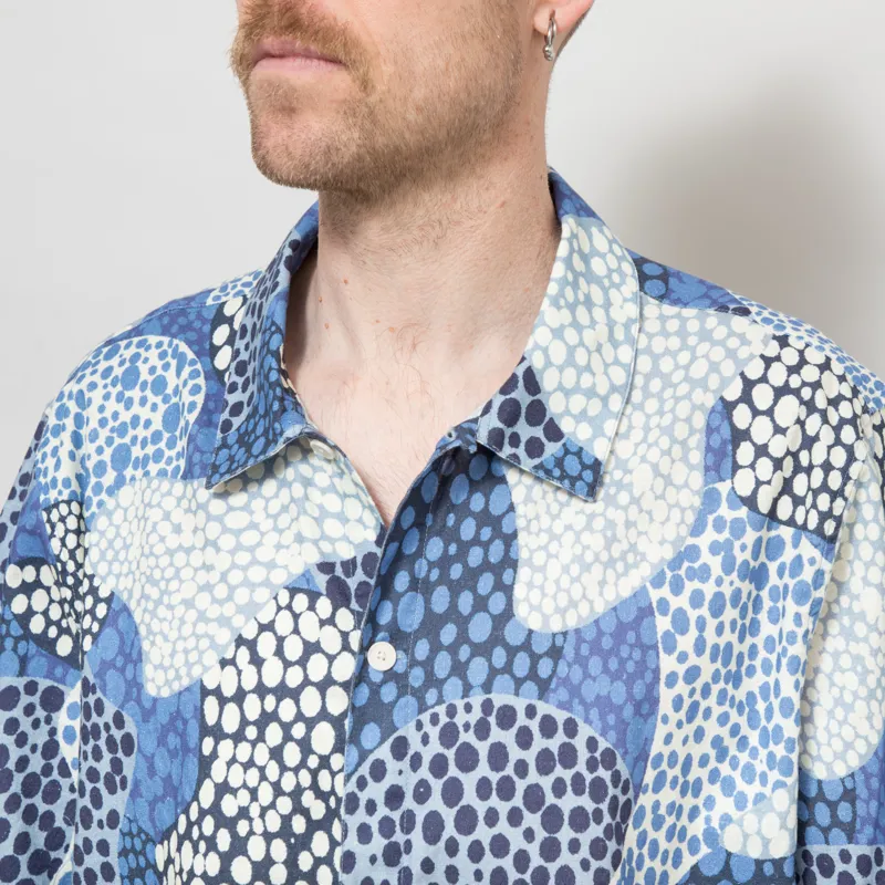 Folk Gabe Shirt Dot Print Blue Mono-5