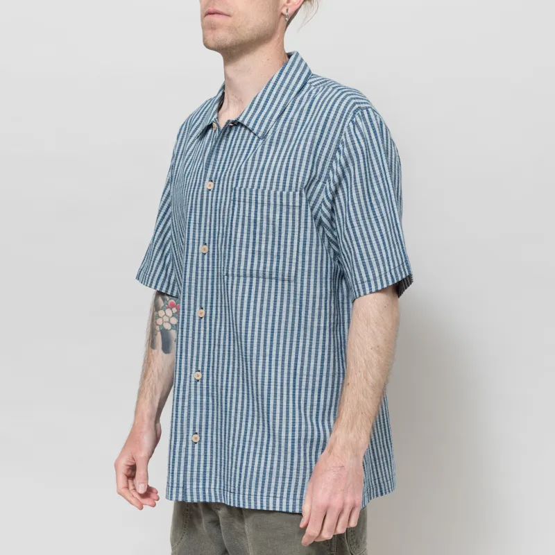 Folk Gabe Shirt Indigo Crinkle Mini Check-1