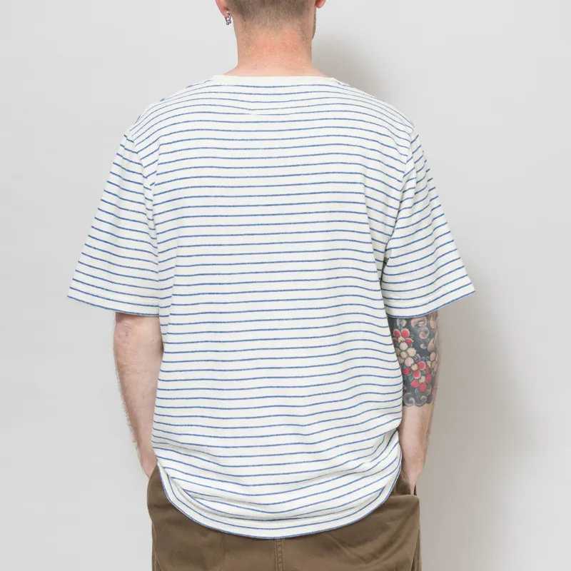 Folk Textured Stripe T Shirt Ecru Bright Blue-3
