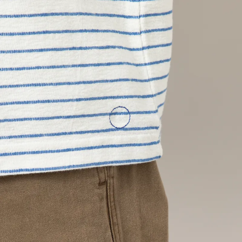 Folk Textured Stripe T Shirt Ecru Bright Blue-6