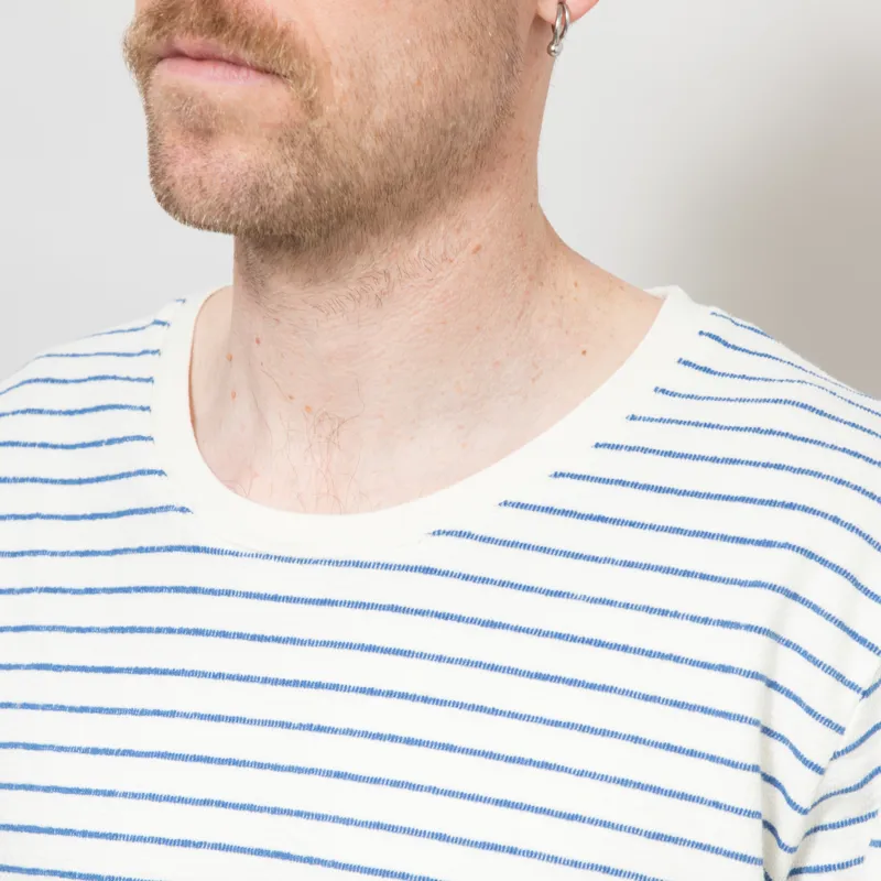 Folk Textured Stripe T Shirt Ecru Bright Blue-5