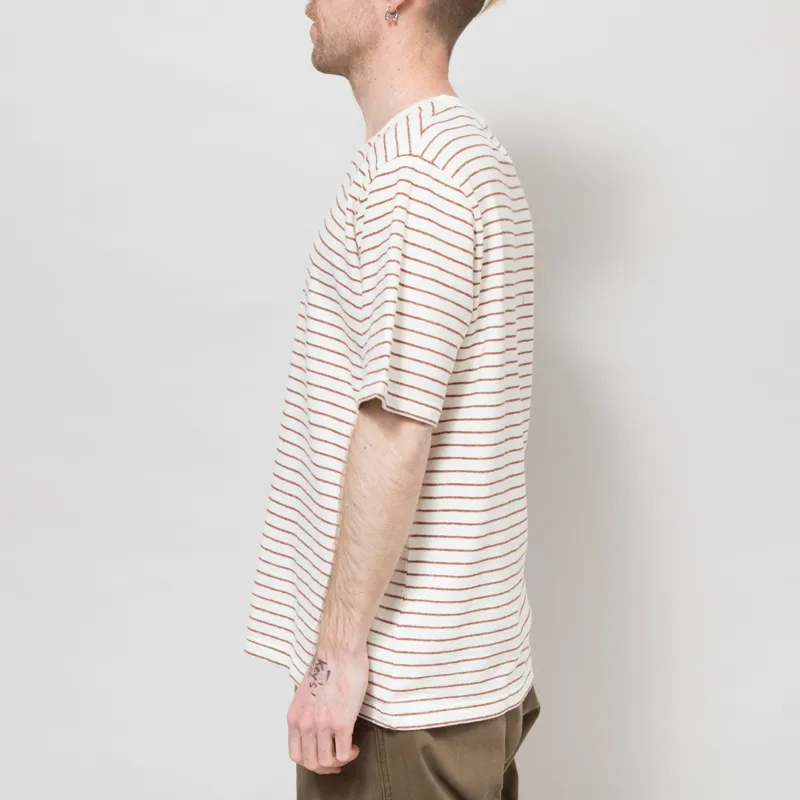 Folk Textured Stripe T Shirt Ecru Burnt Red-2