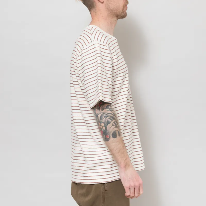 Folk Textured Stripe T Shirt Ecru Burnt Red-4