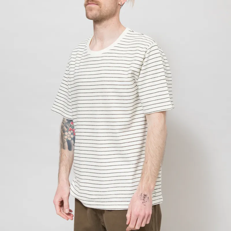 Folk Textured Stripe T Shirt Ecru Olive-1