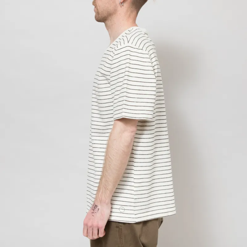 Folk Textured Stripe T Shirt Ecru Olive-2
