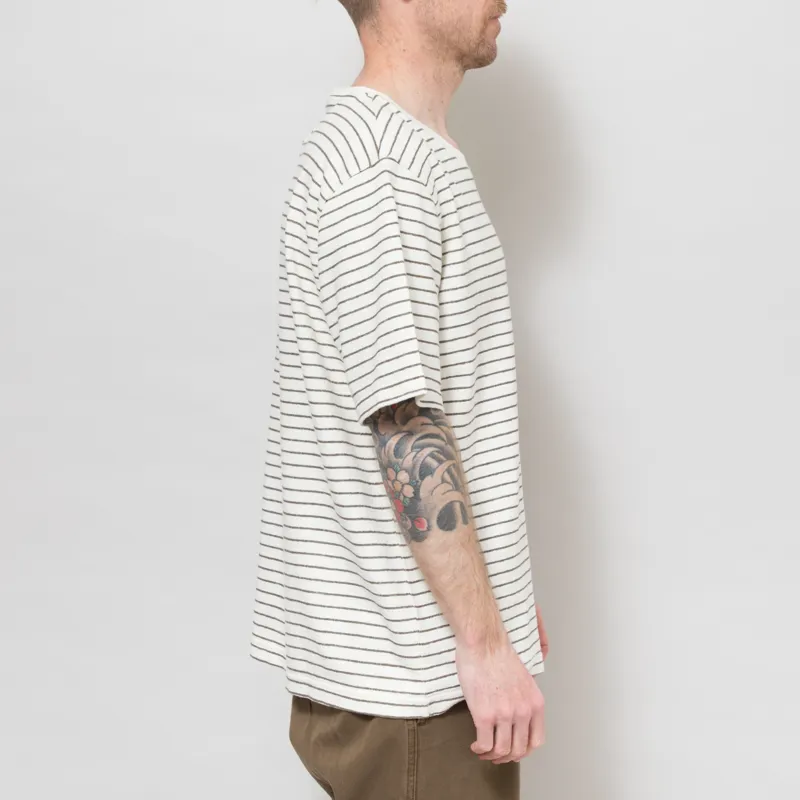 Folk Textured Stripe T Shirt Ecru Olive-4
