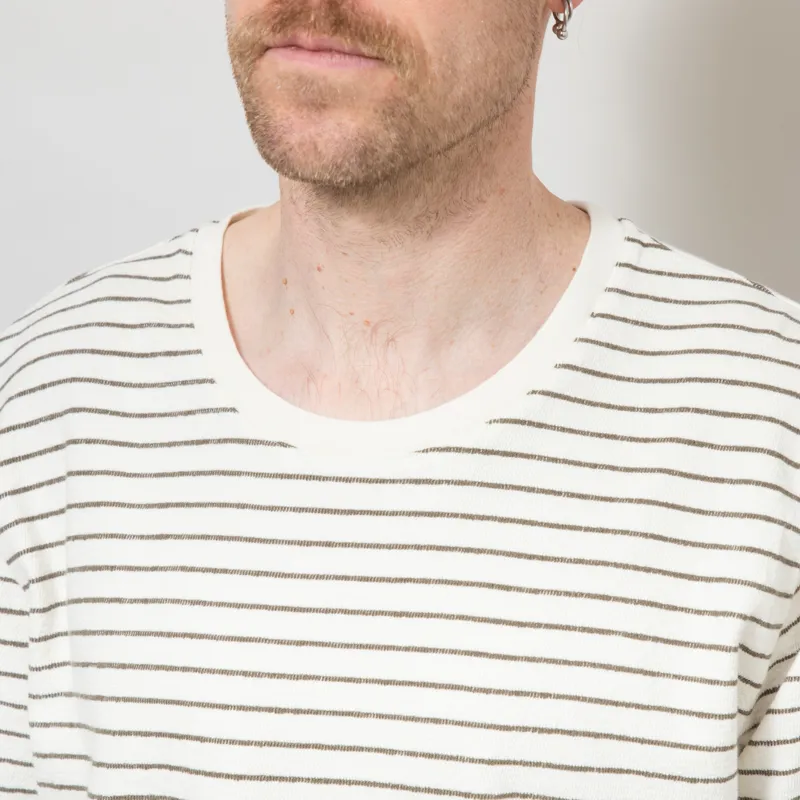 Folk Textured Stripe T Shirt Ecru Olive-5