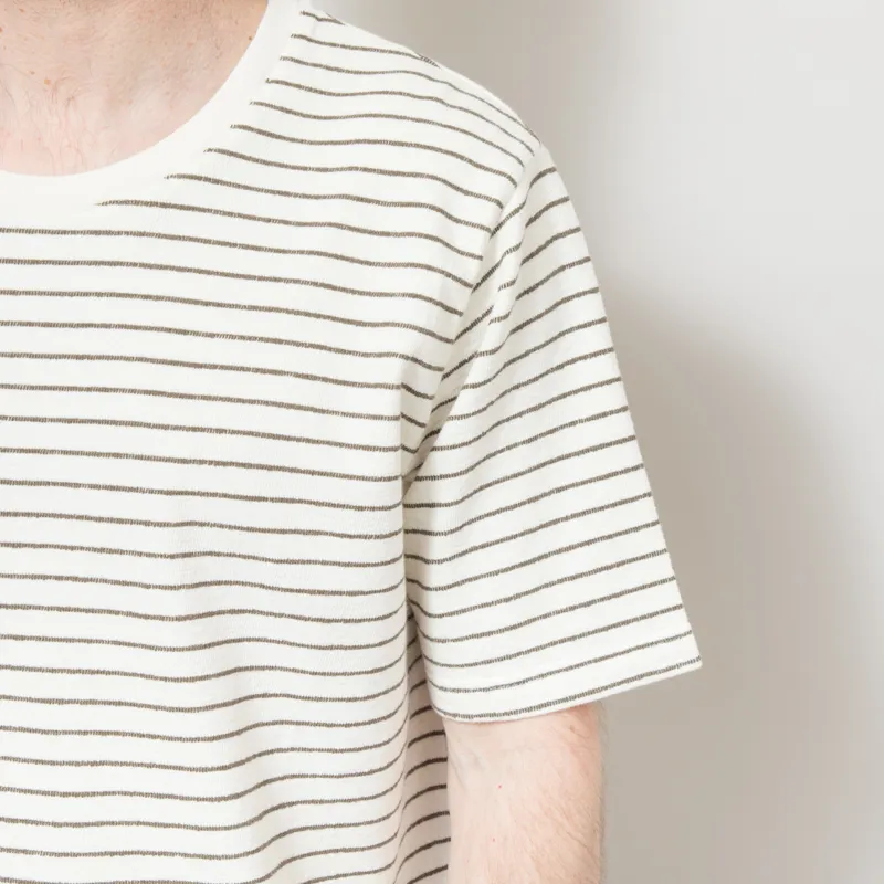 Folk Textured Stripe T Shirt Ecru Olive-6