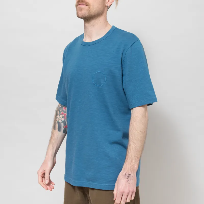 Folk Slub Embroidered T Shirt Soft Blue-1