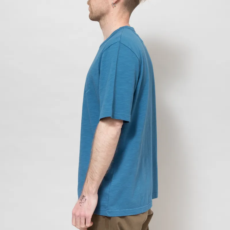 Folk Slub Embroidered T Shirt Soft Blue-2