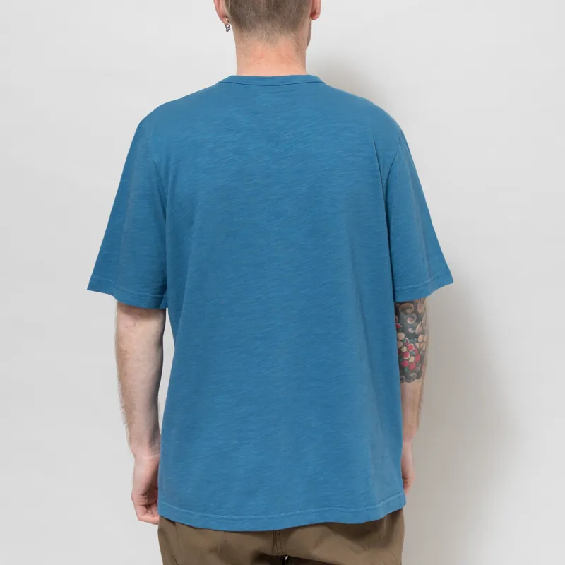 Folk Slub Embroidered T Shirt Soft Blue-3