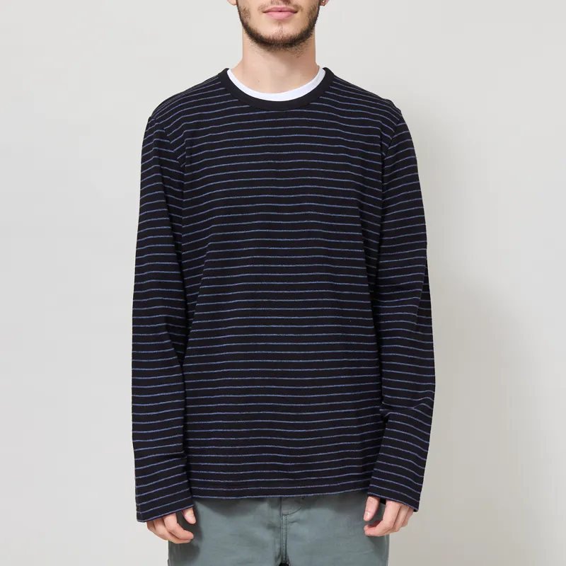 Folk Long Sleeve Textured Stripe T Shirt Black Soft Blue