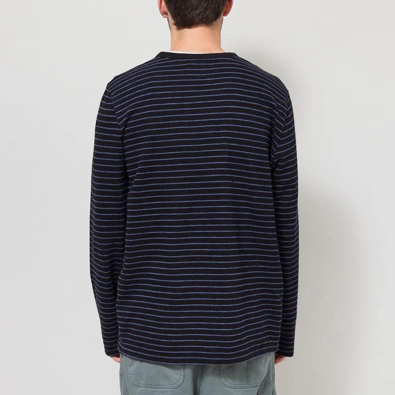 Folk Long Sleeve Textured Stripe T Shirt Black Soft Blue-2