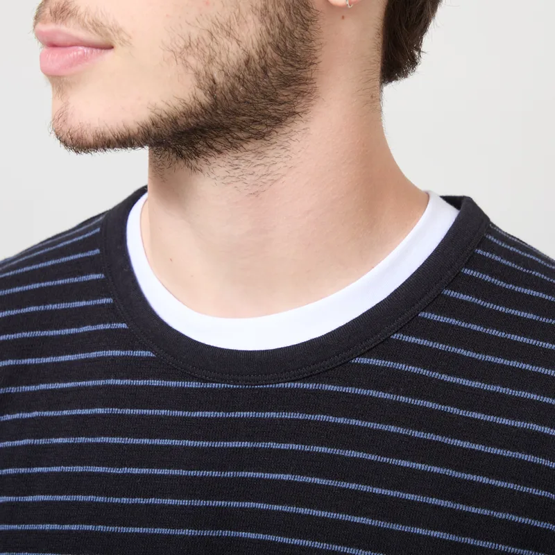Folk Long Sleeve Textured Stripe T Shirt Black Soft Blue-3
