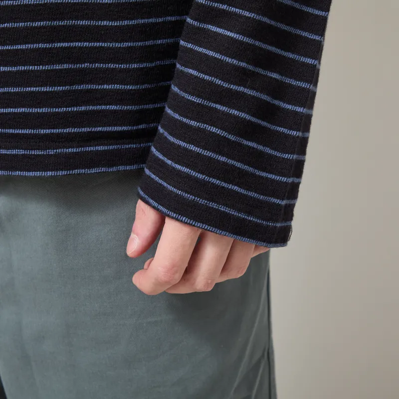 Folk Long Sleeve Textured Stripe T Shirt Black Soft Blue-4