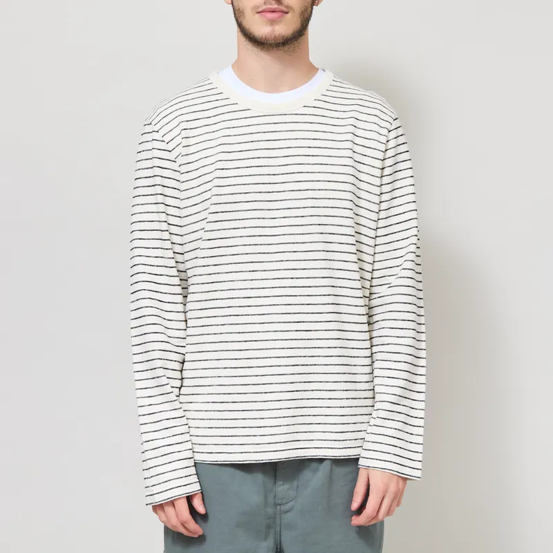 Folk Long Sleeve Textured Stripe T Shirt Ecru Black