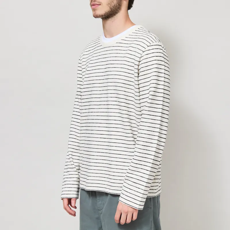 Folk Long Sleeve Textured Stripe T Shirt Ecru Black-1