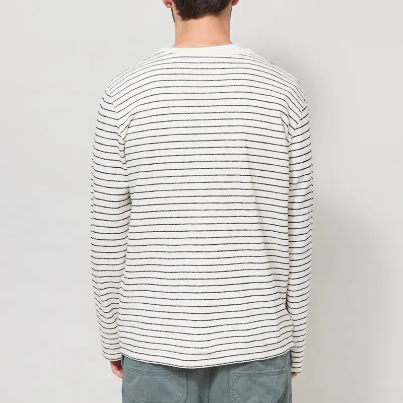Folk Long Sleeve Textured Stripe T Shirt Ecru Black-2
