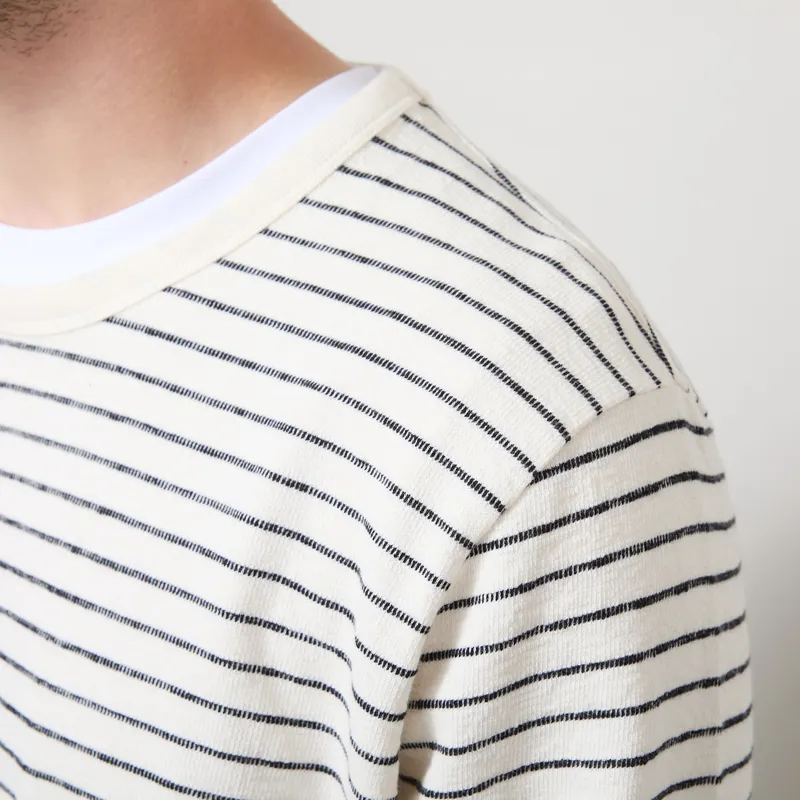 Folk Long Sleeve Textured Stripe T Shirt Ecru Black-4